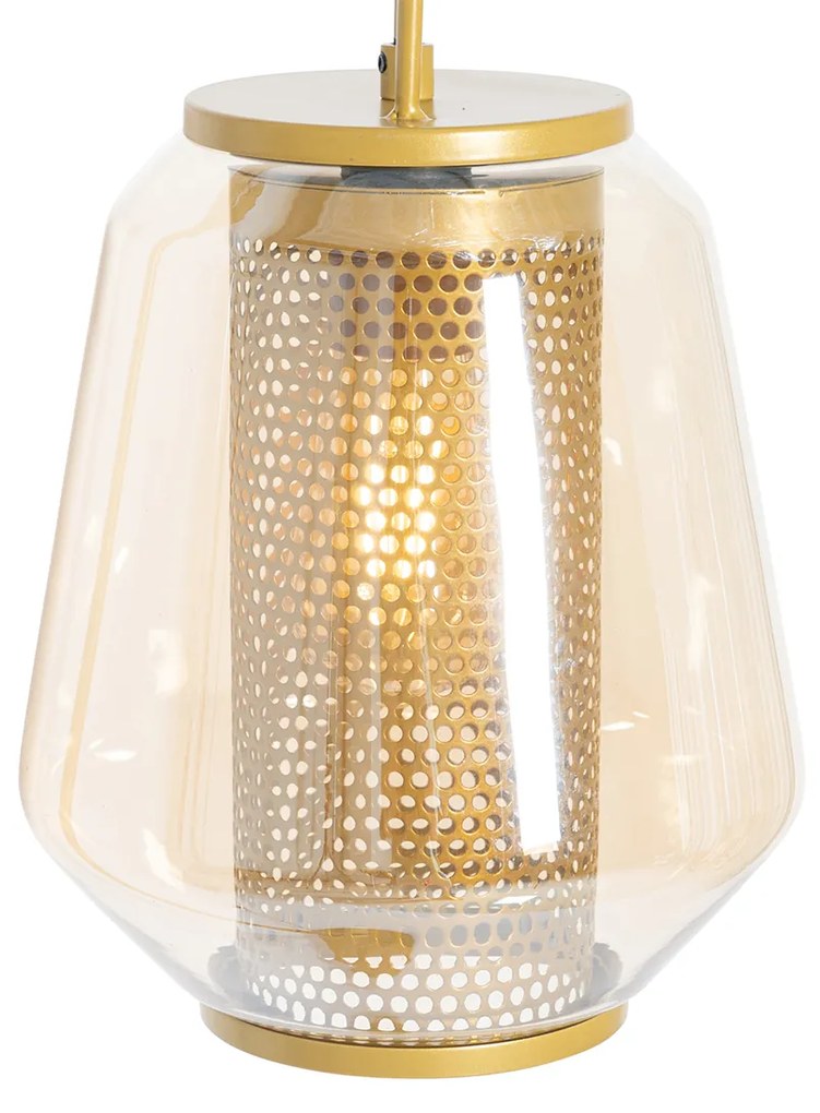 Candeeiro de pé art déco ouro com vidro âmbar - Kevin Art Deco
