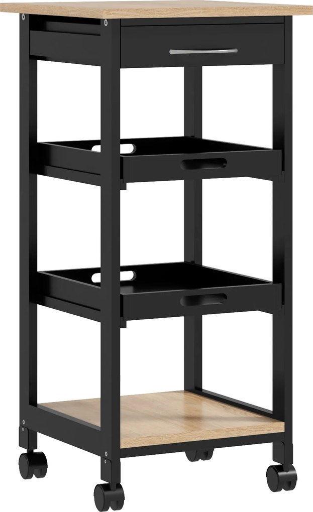 HOMCOM Carrinho de Serviço para Cozinha com 2 Tabuleiros Removíveis Gaveta e Prateleira 37x37x76 cm Preto | Aosom Portugal