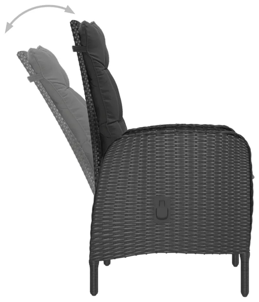 3 pcs conjunto bistrô jardim vime PE e madeira de acácia preto