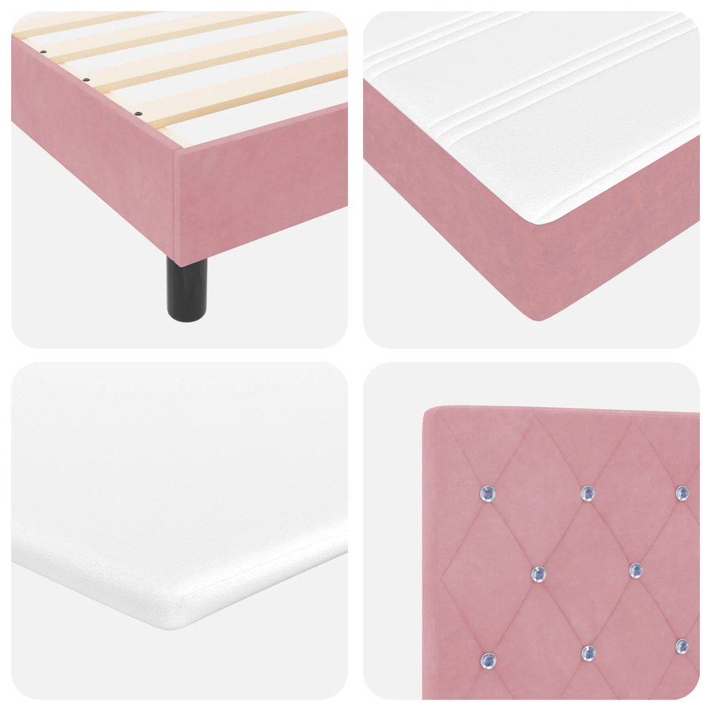 Cama Box com Colchão Rosa 90x200 cm Veludo