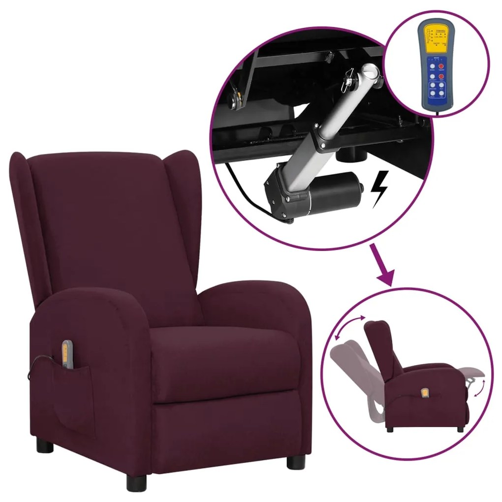 vidaXL Poltrona elevatória de massagens tecido roxo