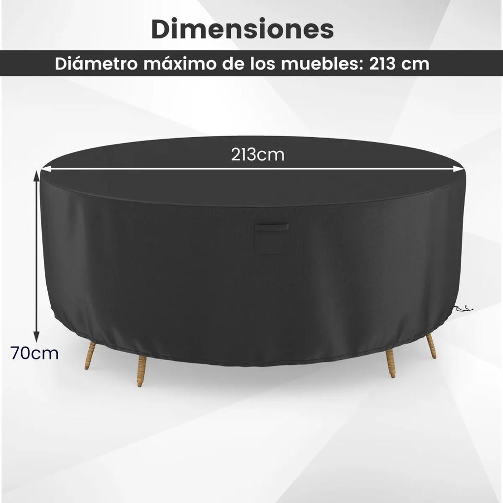 Capa impermeável para mesas redondas de exterior para conjuntos de móveis com fivelas de ventilação e cordões Cobertura impermeável 213 cm (L) Preto