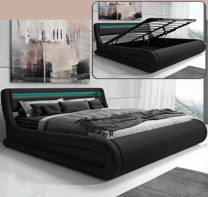 Cama Hidráulica com Arrumação "Riana" - 160x200 cm - Preto - Polipele