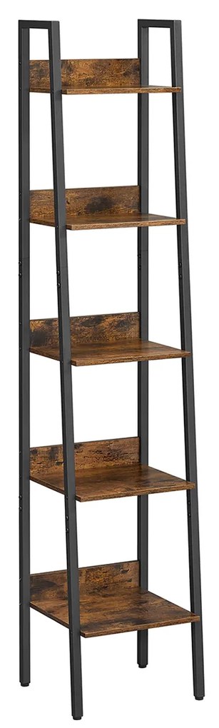 Estante em escada de design industrial com 5 prateleiras 33,8 x 30 x 170 cm Castanho Vintage-preto