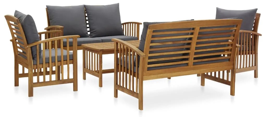 5 pcs conjunto lounge de jardim c/ almofadões acácia maciça