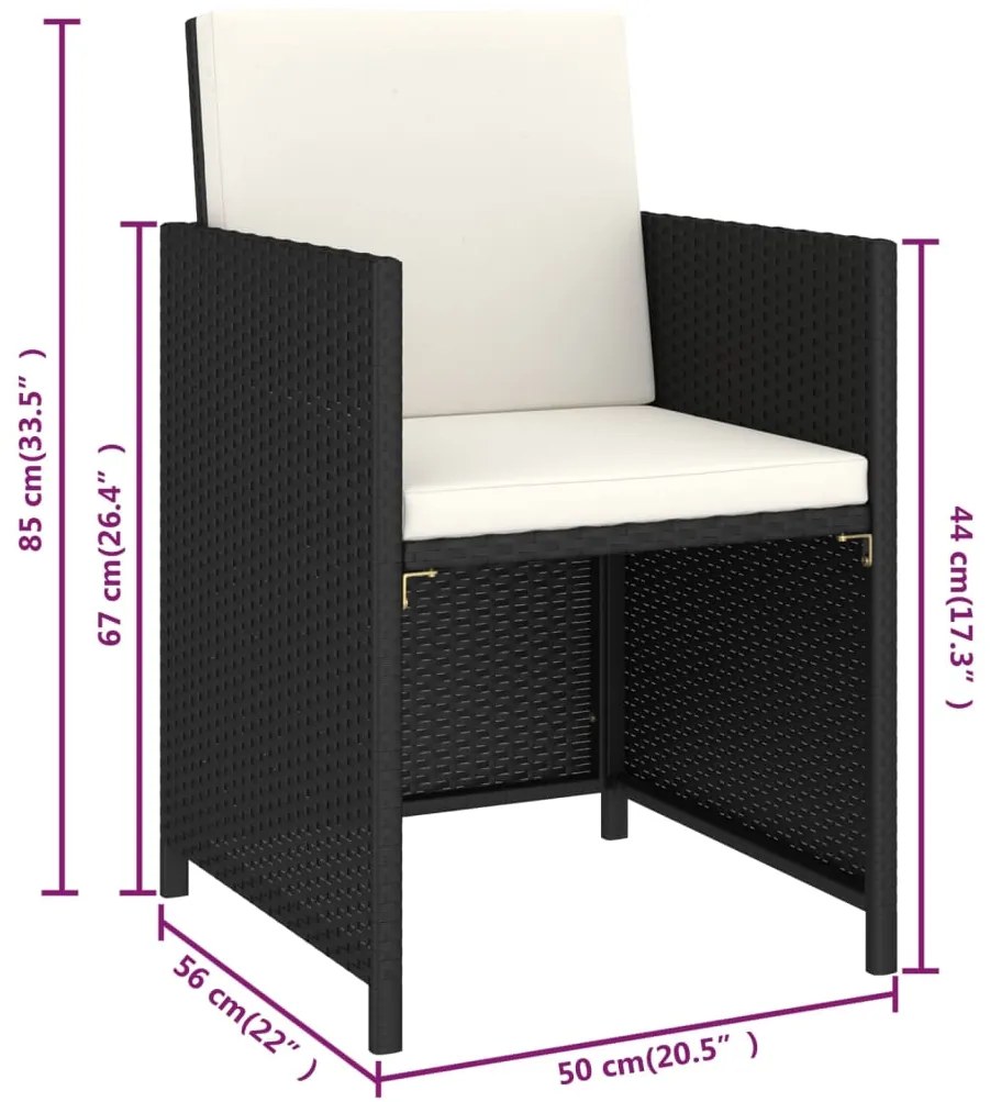 Conjunto de jantar para exterior c/ almofadões 6 pcs vime preto