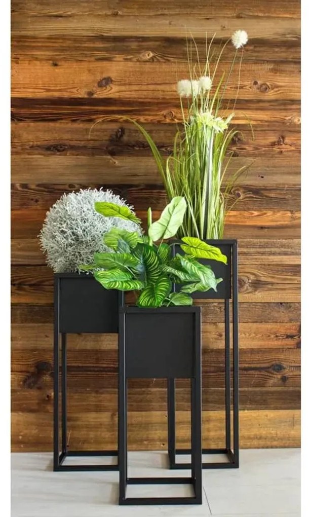 Floreira com suporte de metal 50 cm preto