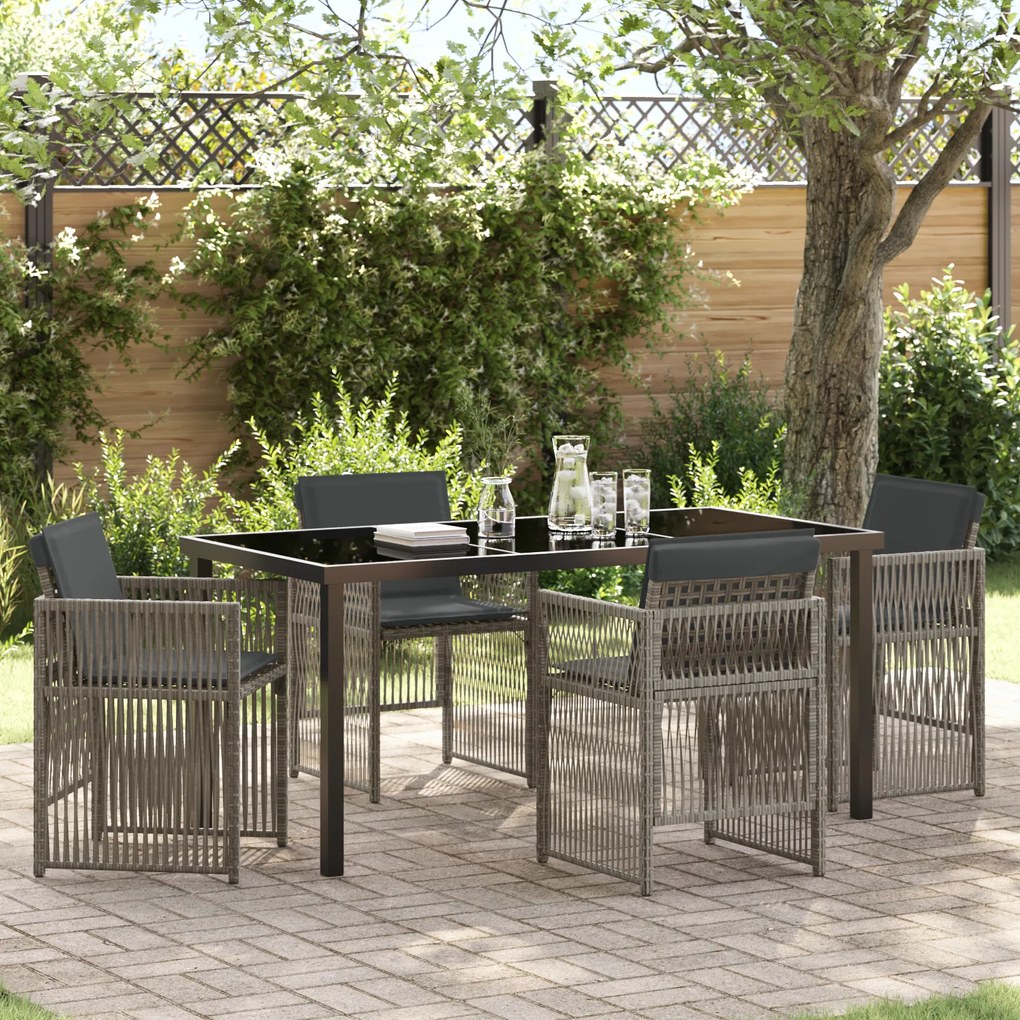 Conjunto de Jantar de 5 Peças vidaXL com Almofadas Cinza Rattan Sintético
