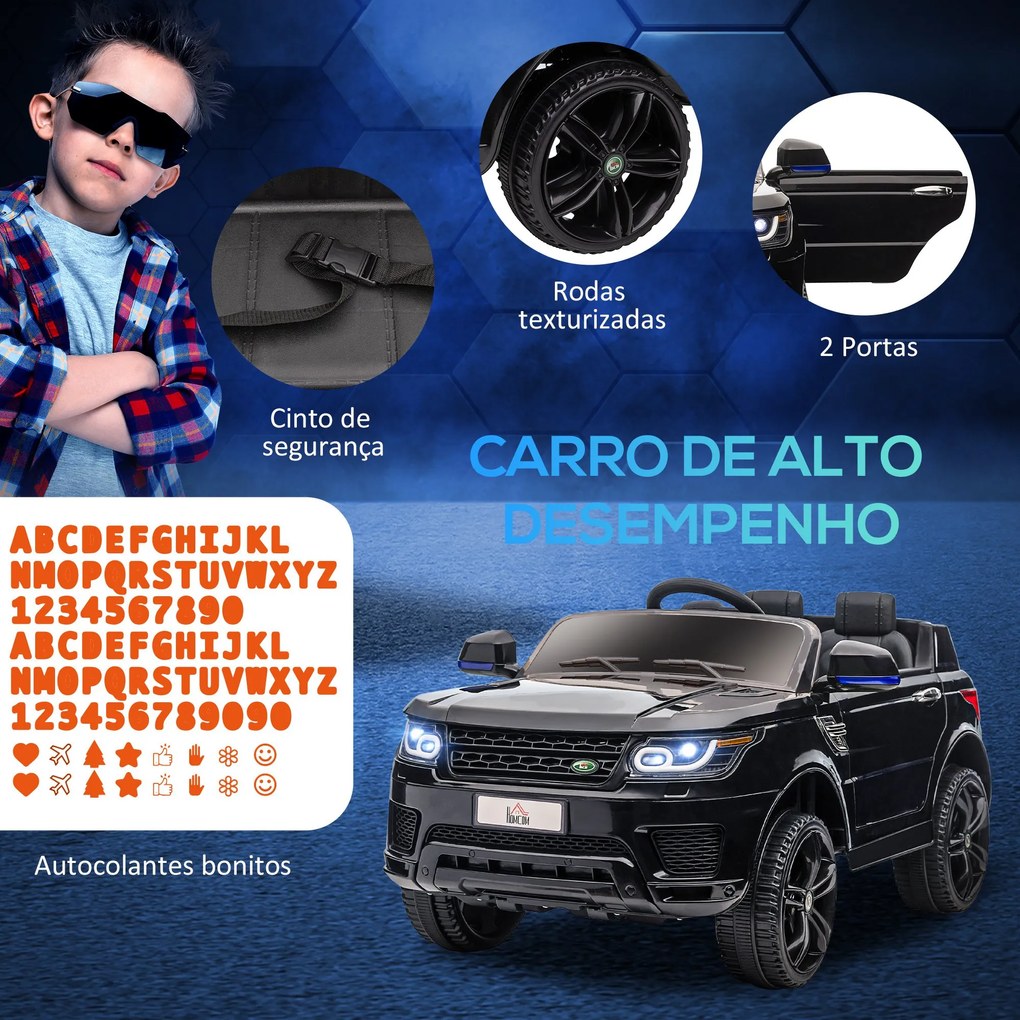 Carro Elétrico SUV para Crianças de 3-6 Anos Carro de Bateria 12V com 2 Motores Controlo Remoto Faróis Buzina Bluetooth Música USB e Abertura de Porta