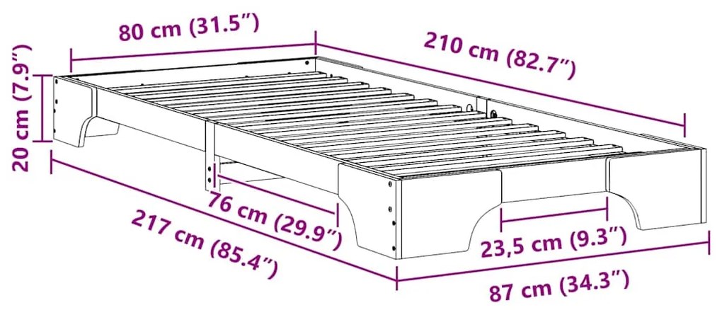 Estrutura de cama de chão Castanho 80 x 210 cm madeira