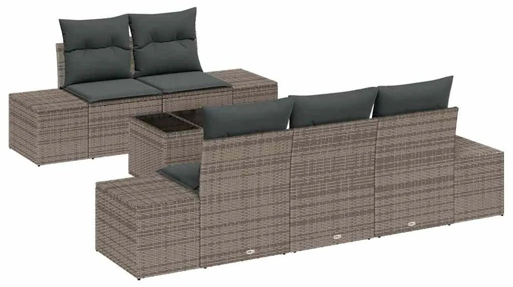 Conjunto de sofás de jardim de 6 peças com almofadas em rattan sintéti