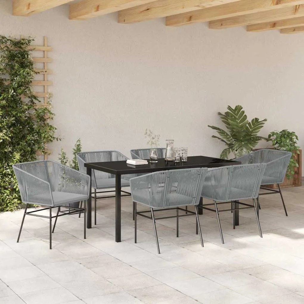 Conjunto de Jantar de Jardim com 7 Peças e Almofadas Cinza em Polirata