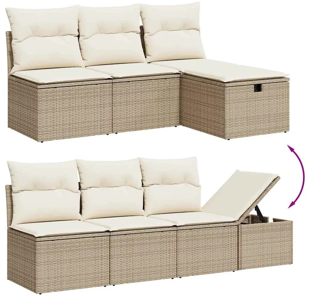 8 pcs conjunto de sofás p/ jardim com almofadões vime PE bege