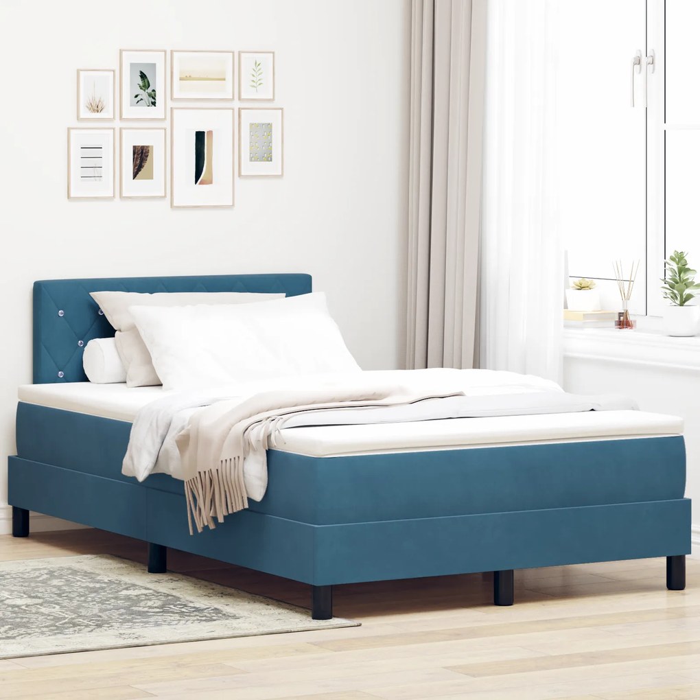 Cama Box Spring vidaXL com Colchão Azul Escuro 120x200 cm Veludo