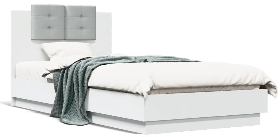 vidaXL Estrutura de cama com cabeceira e luzes LED 90x200 cm branco