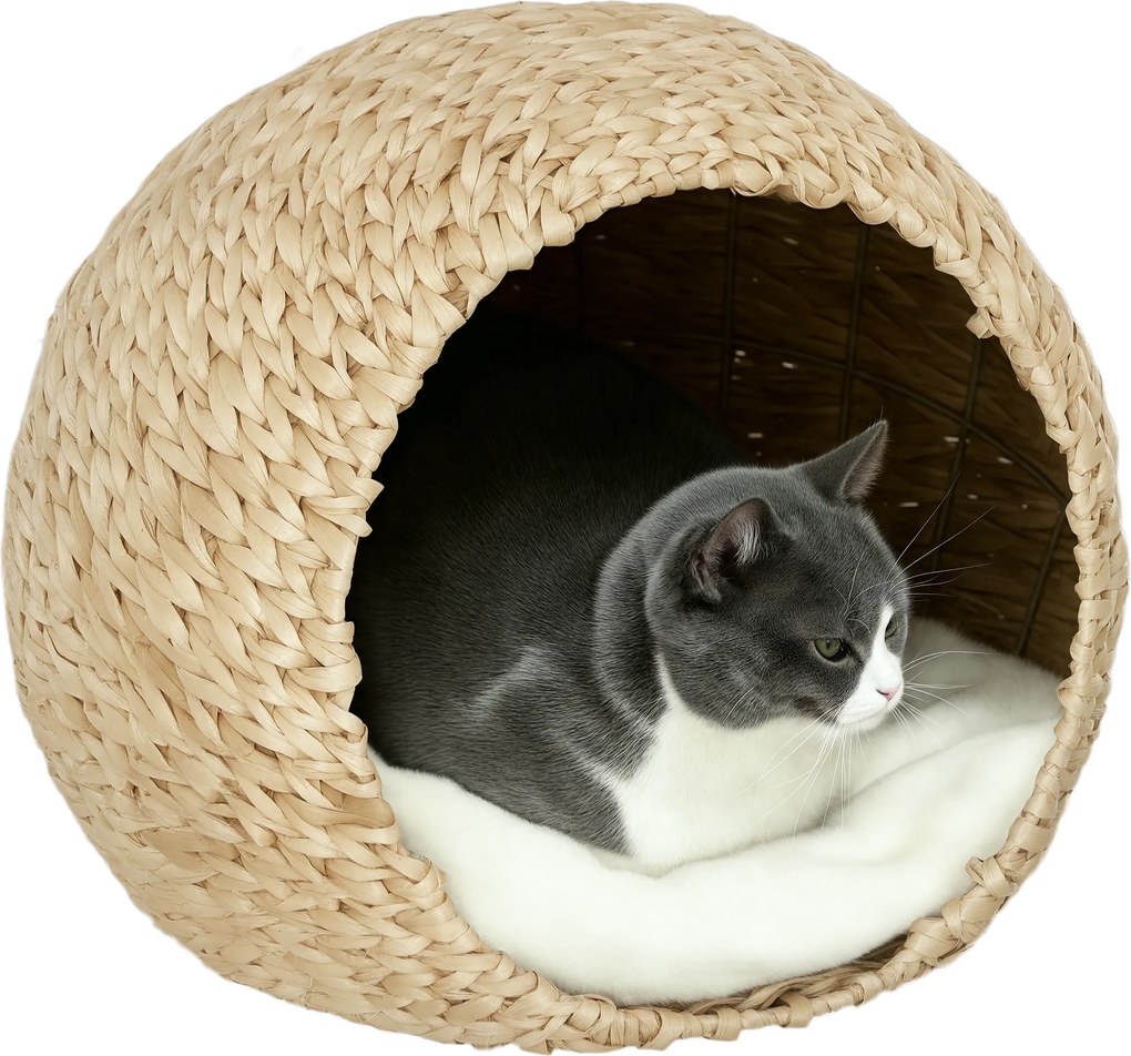Cama para gatos 45 x 41 x 37 cm com almofada macia e interior espaçoso, em tecido de linho, castanho
