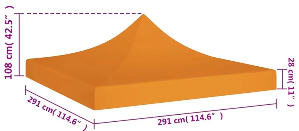 Teto para tenda de festas 3x3 m 270 g/m² laranja