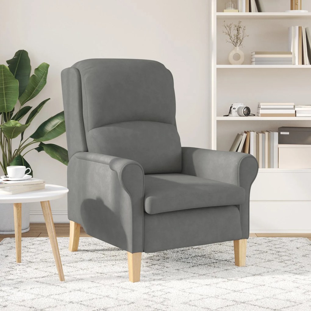 Poltrona Ergonómica Cinza Escura Tecido e Madeira Padrão Ergonómica