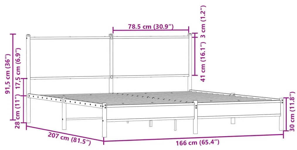 Estrutura de cama sem colchão 160x200cm metal carvalho sonoma