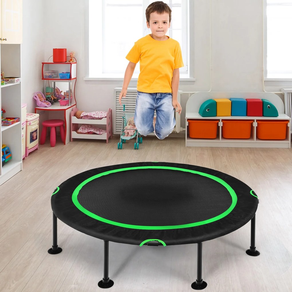 Trampolim Dobrável para Crianças com Almofadas de Segurança e Cordas Duráveis para Crianças Verde e Preto 120 cm
