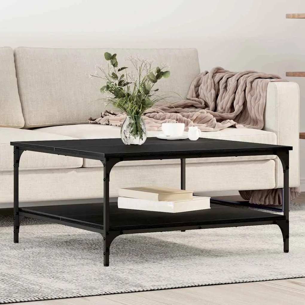 vidaXL Mesa de centro Carvalho preto 80 x 80 x 40 cm