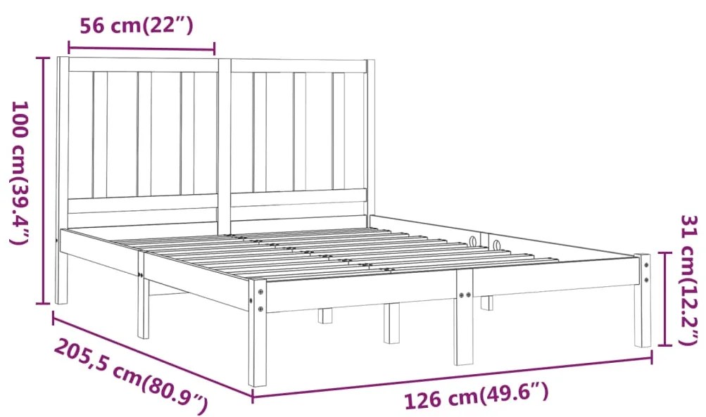 Estrutura de cama 120x200 cm madeira maciça branco