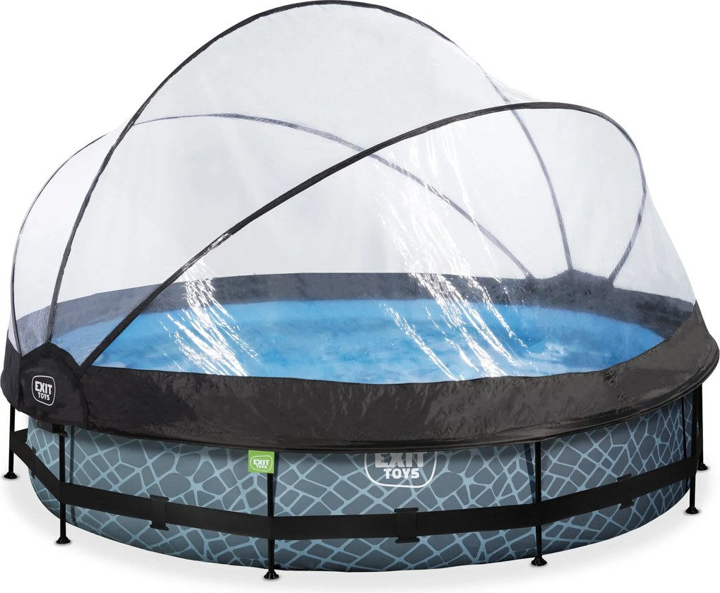 Piscina redonda Stone ø360x76cm com bomba de filtragem e cobertura - Cinzenta