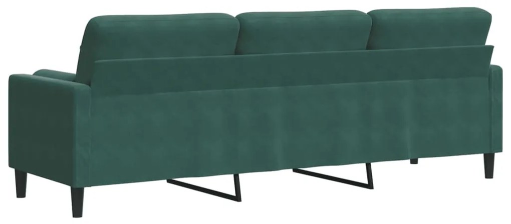 Sofá 3 lug. c/ almofadas decorativas 210 cm veludo verde-escuro