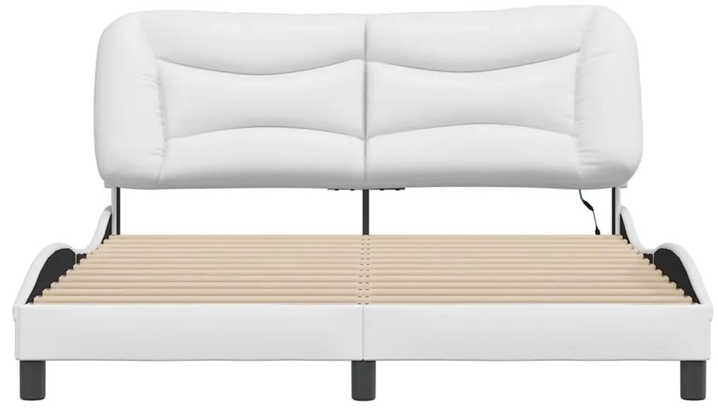 Estrutura de cama c/ luzes LED 160x200 cm couro artif. branco