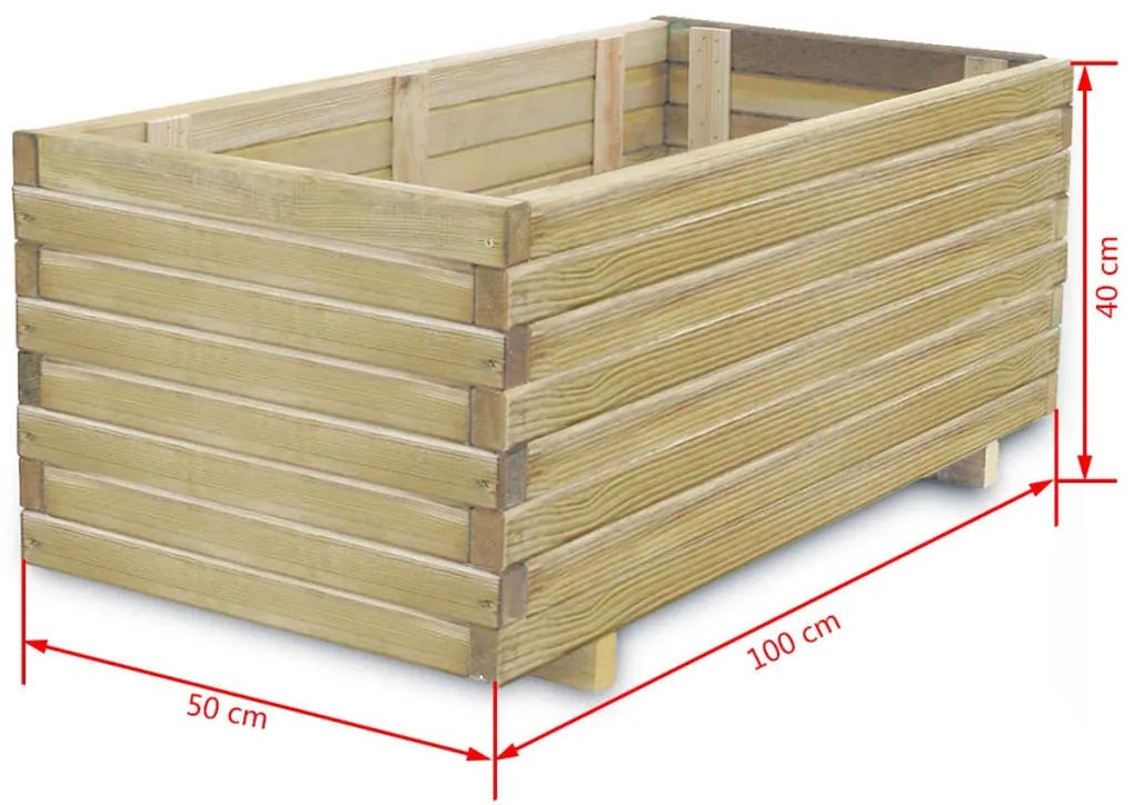 Vaso/floreira retangular 100x50x40 cm madeira
