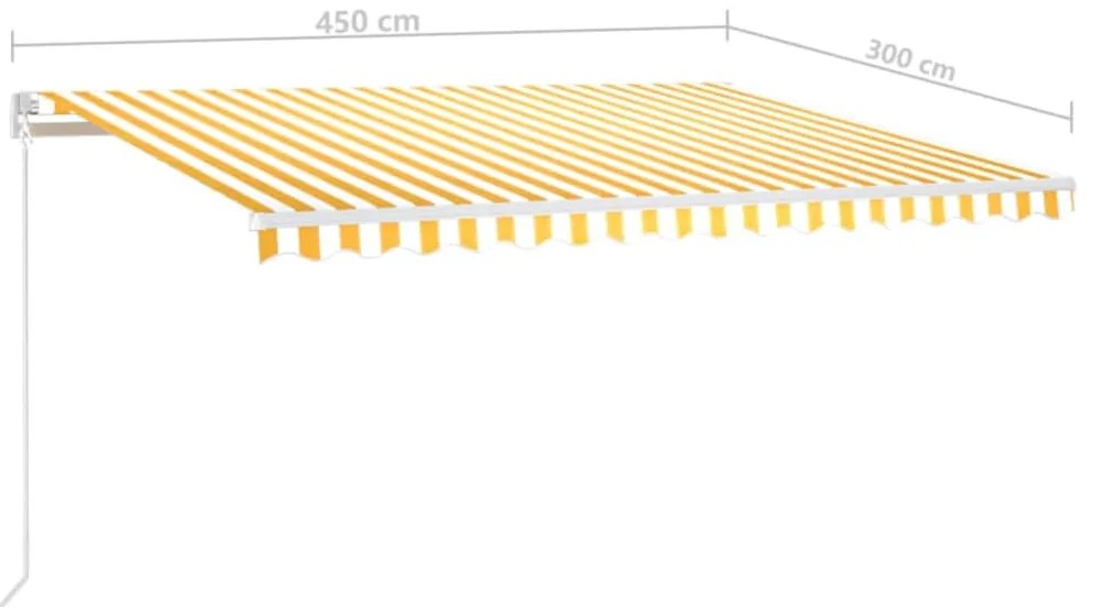Toldo autom. LED e sensor de vento 450x300 cm amarelo/branco