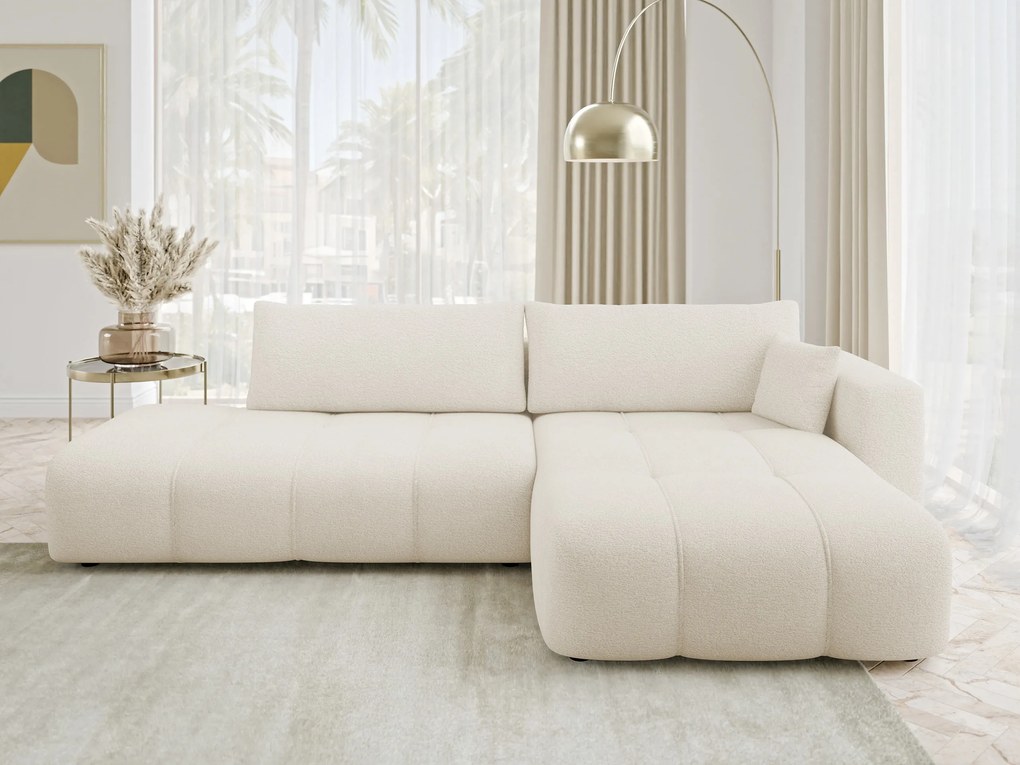 Sofá de canto Comfivo Laurus III, Cama com arrumação, 262x145x82cm, 106 kg, Pernas: Plástico