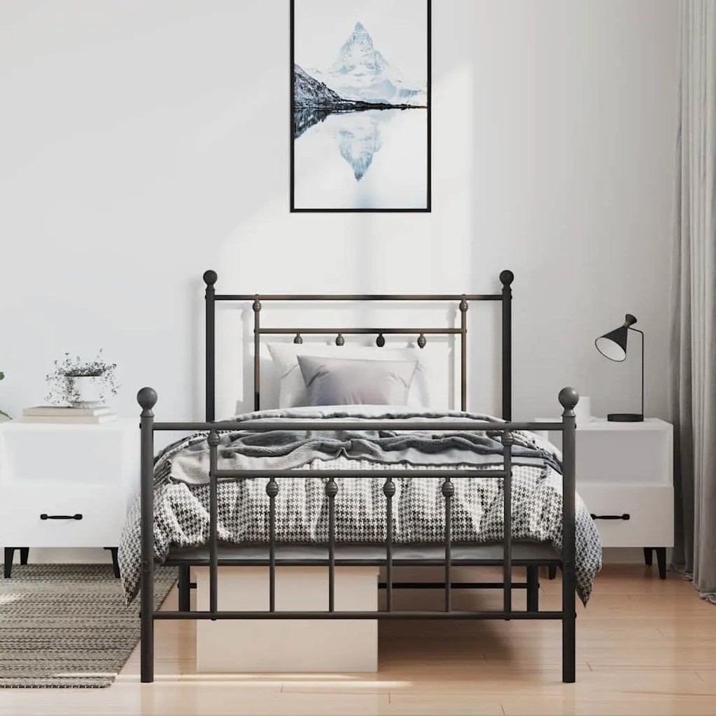 Estrutura de cama com cabeceira e pés 100x200 cm metal preto