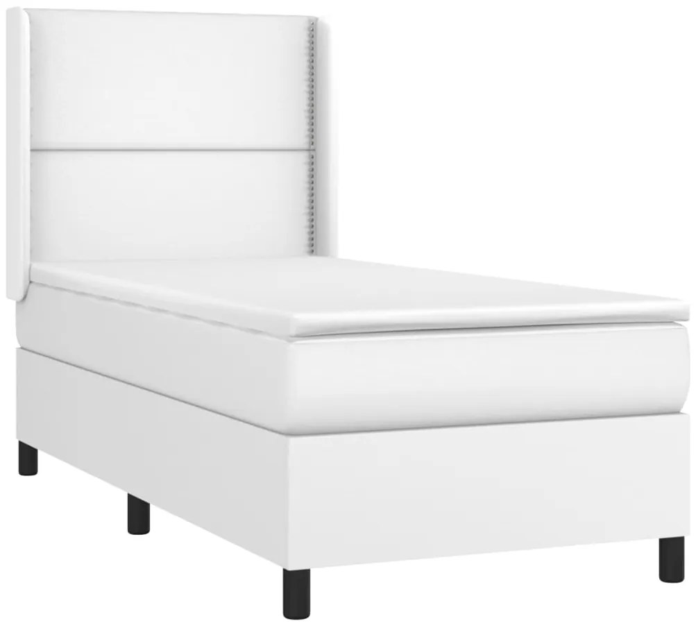 Cama box spring c/colchão/LED 100x200cm couro artificial branco