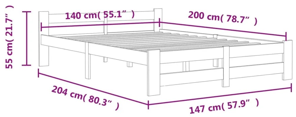 Estrutura de cama 140x200 cm pinho maciço cinzento-escuro
