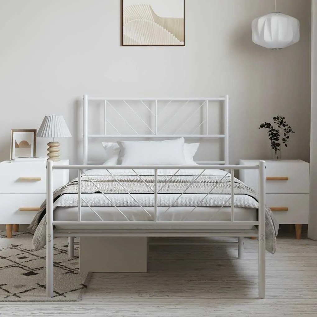 vidaXL Estrutura de cama com cabeceira e pés 100x190 cm metal branco