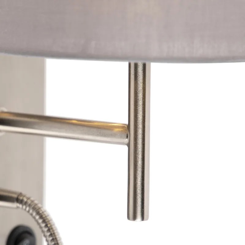 LED Candeeiro de parede moderno em aço com abajur em algodão cinzento - Stacca Moderno