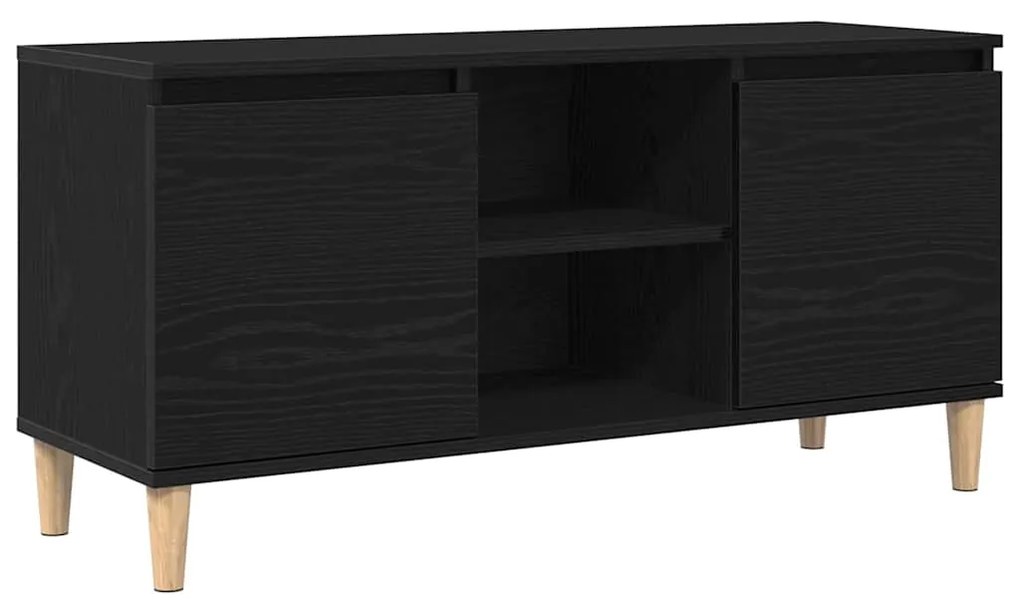 Estante de TV vidaXL com perna de madeira Preto Carvalho 102x35x50 cm