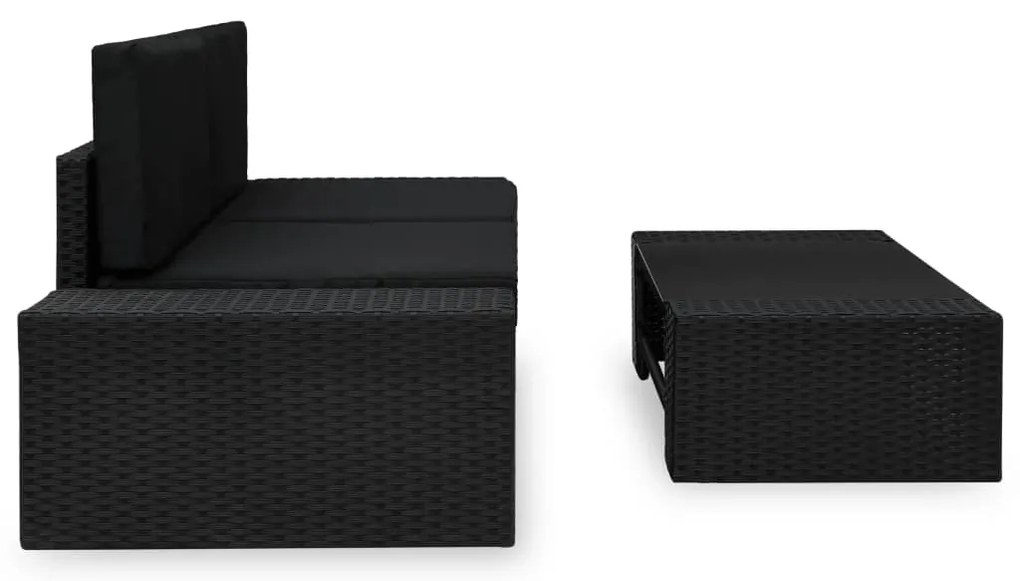 3 pcs conjunto lounge para jardim vime PE preto