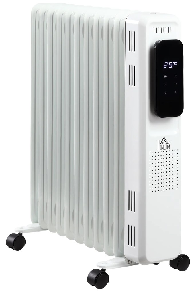HOMCOM Aquecedor a Óleo 2290/2720W com 3 Modos de Aquecimento Tela LED Controle Tátil Termostato Temporizador 24H e Rodas Baixo Consumo para 20m² 50,5x24x63cm Branco