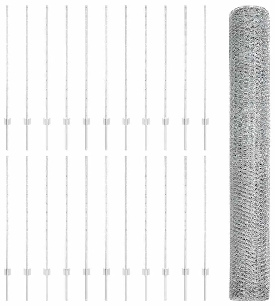 Postes de Cerca 22 pcs U-Channel 120 cm Aço Galvanizado