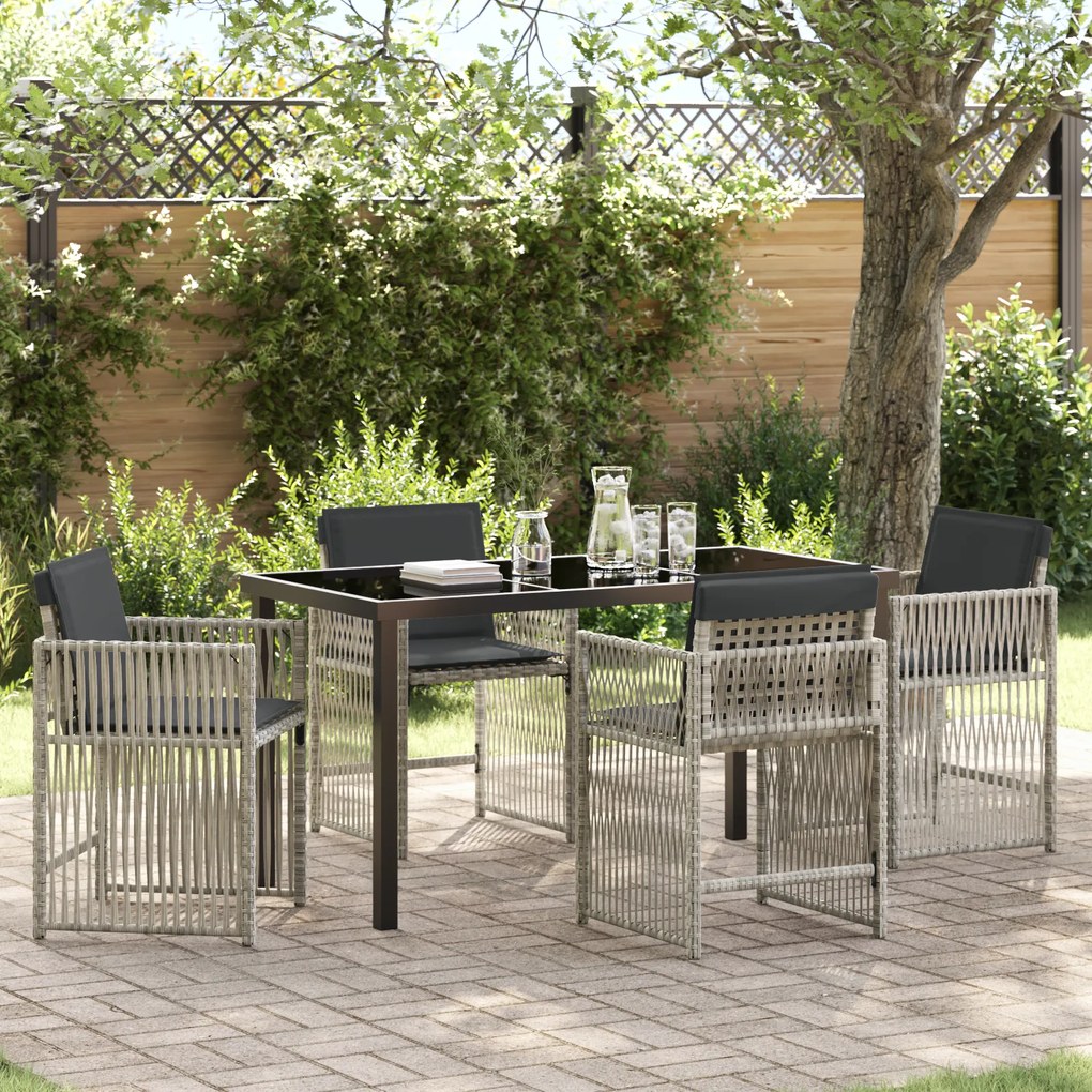 vidaXL Conjunto de Jantar de Jardim de 5 Peças com Almofadas Cinzento-claro Vime