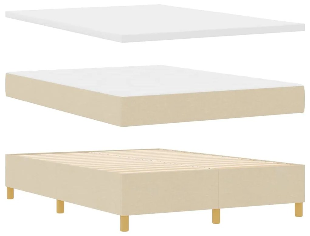 Cama Box Spring com Colchão &amp; Banco Creme 140x200 cm Tecido