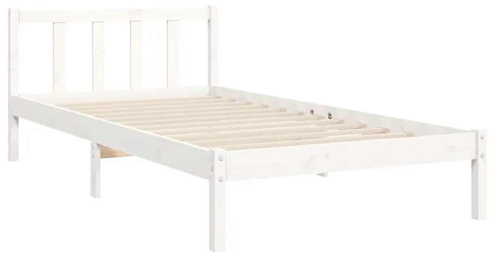 Estrutura de cama com cabeceira 100x200cm madeira maciça branco