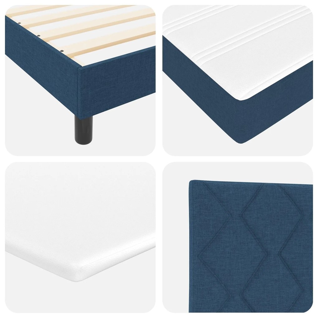 Cama Box Spring com Colchão & Luz LED Azul 140x200 cm Tecido