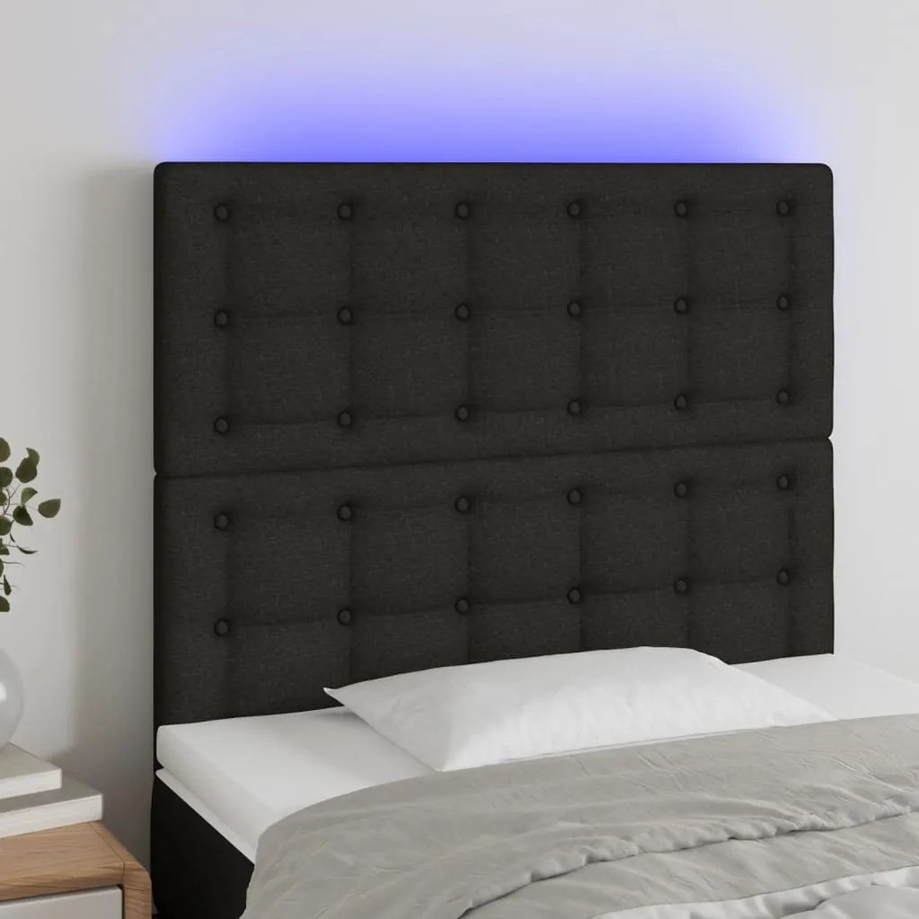 Cabeceira cama c/ LED tecido 100x5x118/128 cm preto