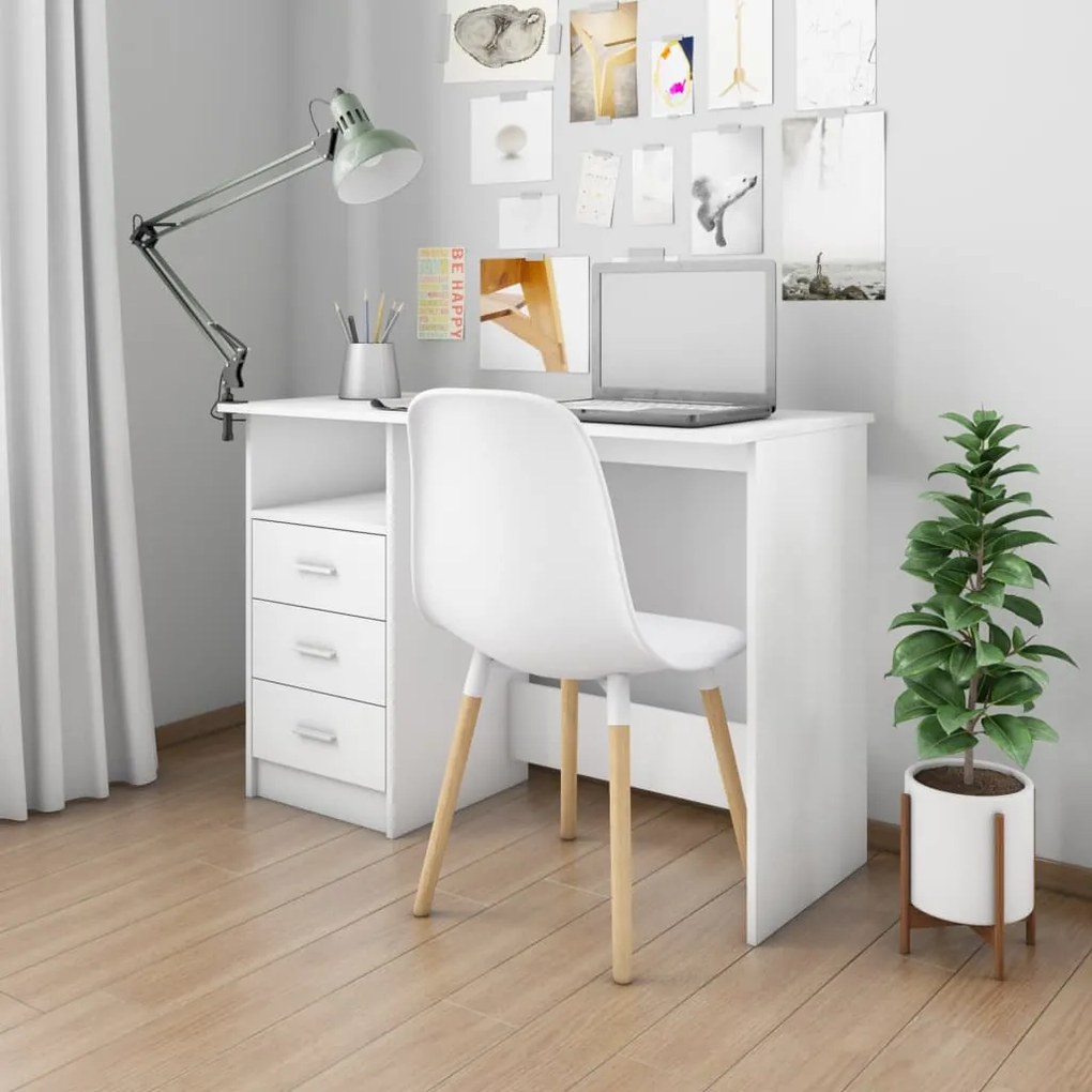 vidaXL Secretária com gavetas 110x50x76 cm contraplacado branco