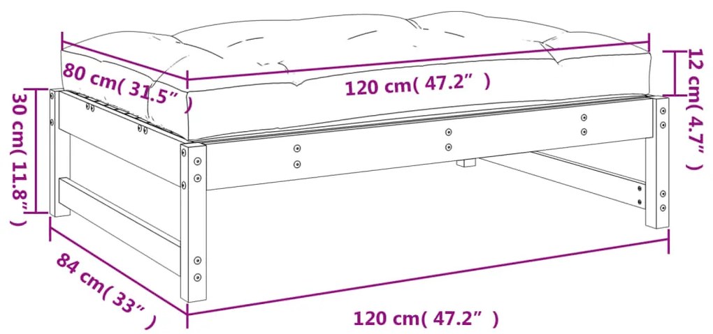 Apoio de pés para jardim 120x80 cm pinho maciço branco