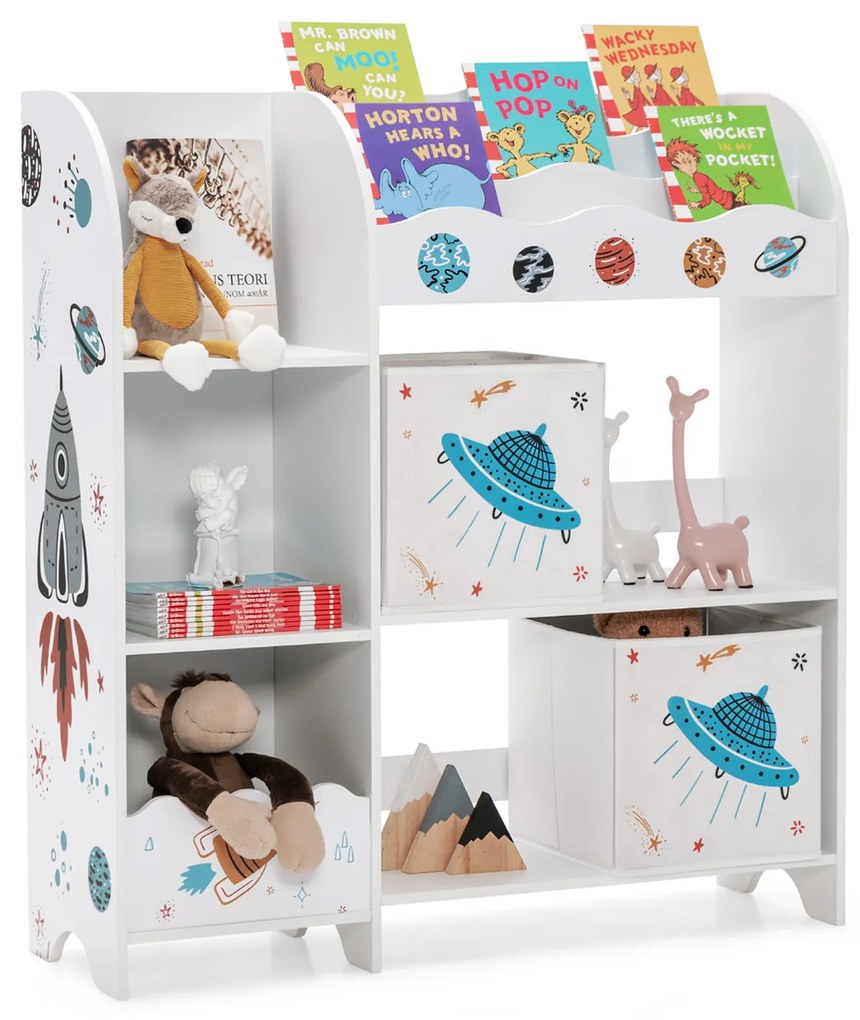 Organizador de brinquedos e livros para crianças, armário de madeira para armazenamento com caixas de armazenamento