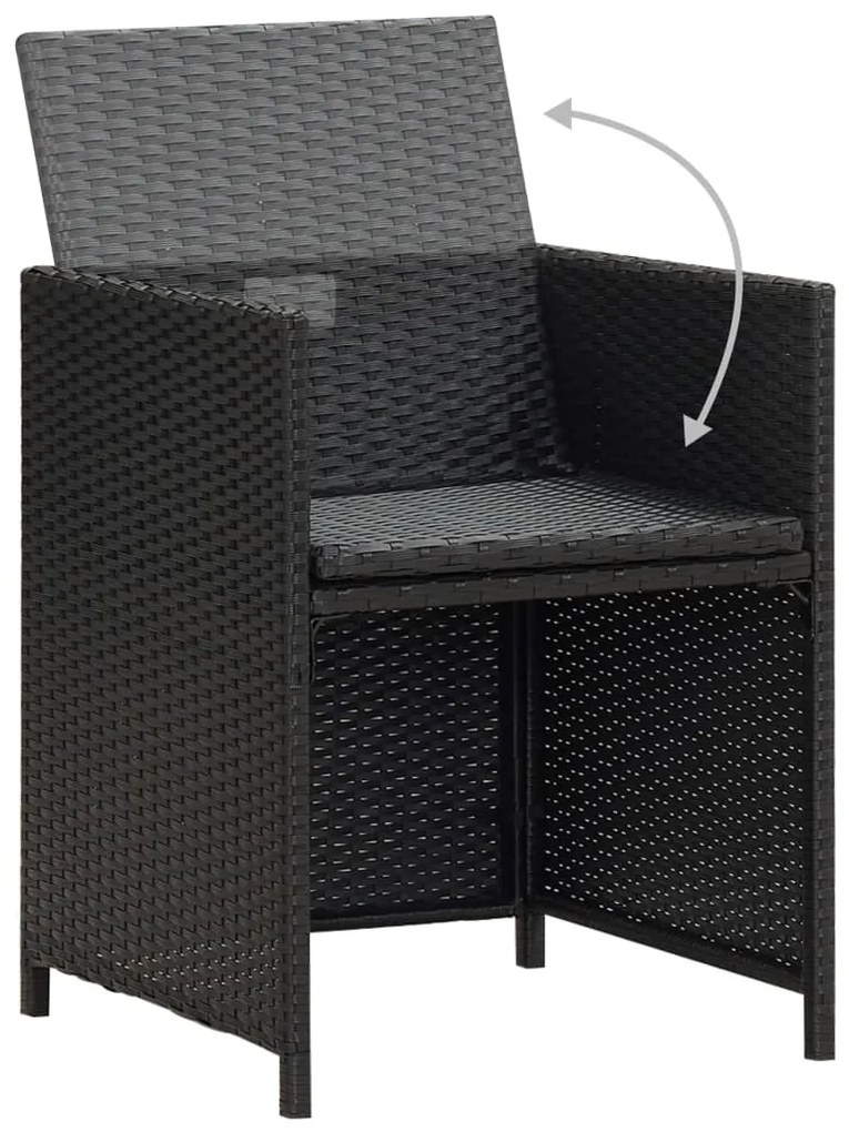 3 pcs conjunto de jantar para jardim com almofadões preto
